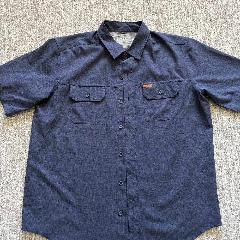 Orvis Men's Dark Blue Casual Button Down Shirt
